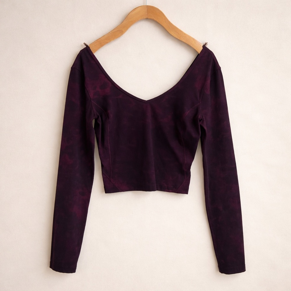 LULULEMON Long Sleeve Crop Top Purple Tie Dye Yoga Athletic Fitted Stretch